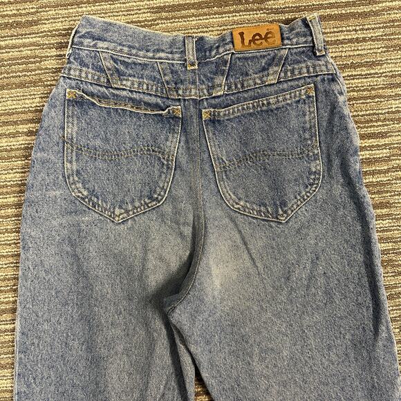 VTG 80s Lee High Waisted Mom Jeans Light Stonewash Acid Wash Tapered Leg Grunge - Picture 7 of 10
